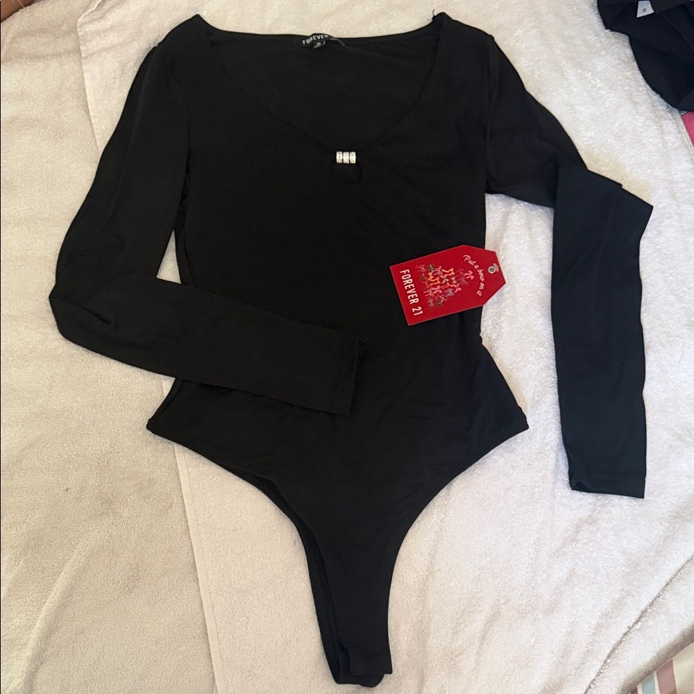 Forever 21 Black V-Neck Bodysuit
